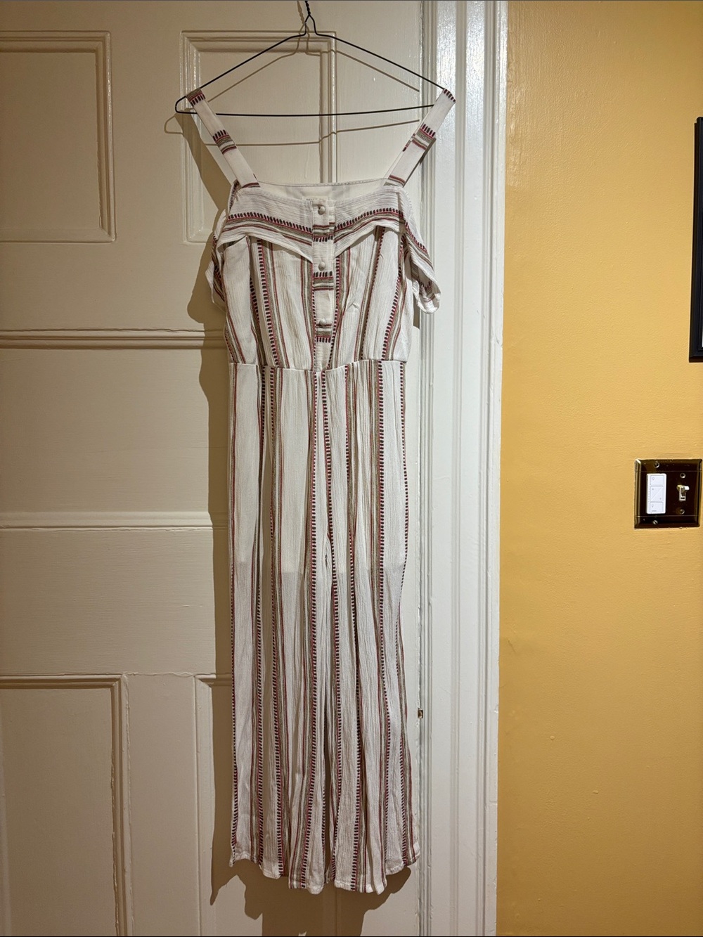 Women’s Cream Striped Off-Shoulder Jumpsuit